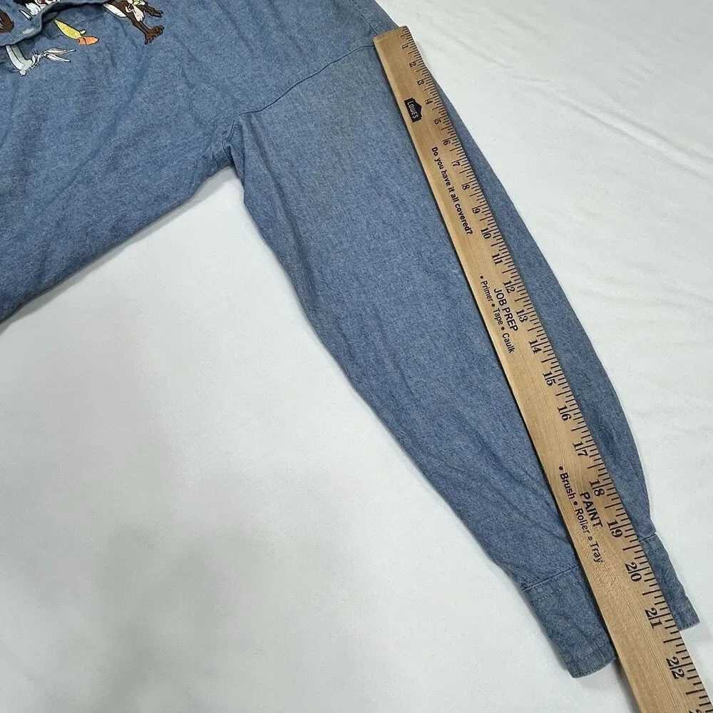 Warner Bros. Studio Store Looney Tunes Cotton Chambray Blue Shirt Embroidered - Picture 13 of 16